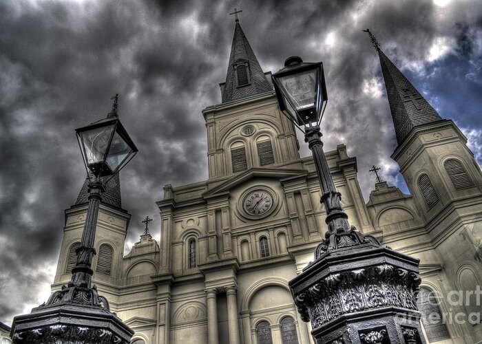 Cathedral Greeting Card featuring the photograph Cathedral New Orleans by Timothy Lowry