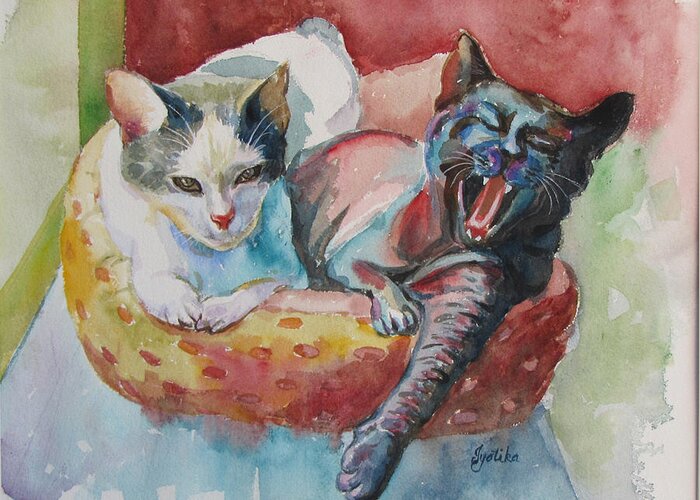 Cats Greeting Card featuring the painting Jack and Neela by Jyotika Shroff
