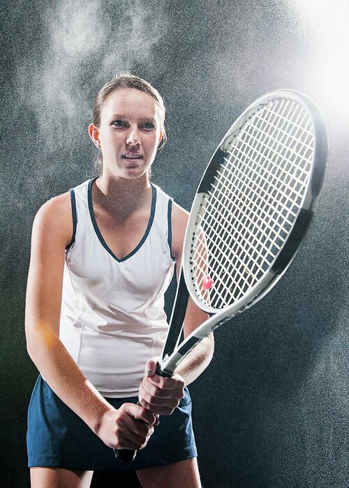 Cool Attitude Greeting Card featuring the photograph Caucasian Tennis Player In Rain by Erik Isakson