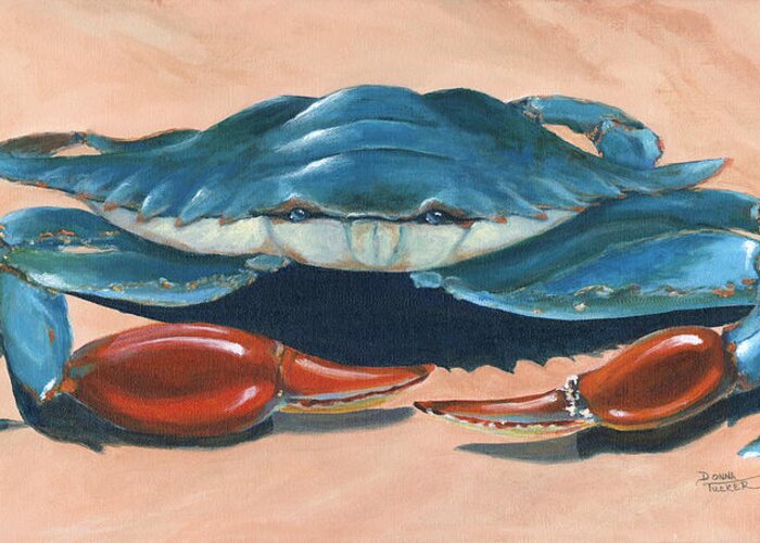 Crab Greeting Card featuring the painting Caught Red Handed by Donna Tucker