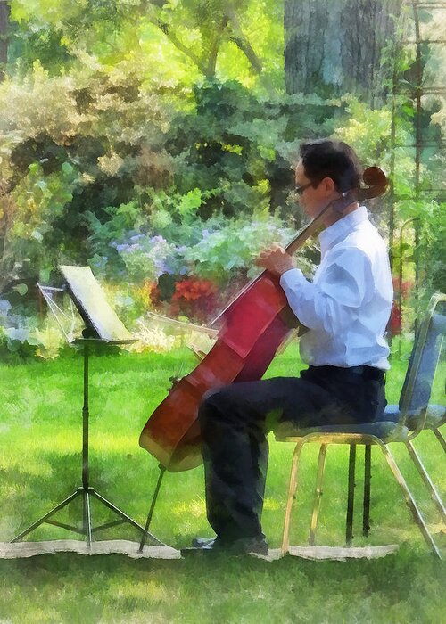 Cello Greeting Card featuring the photograph Cellist in the Garden by Susan Savad