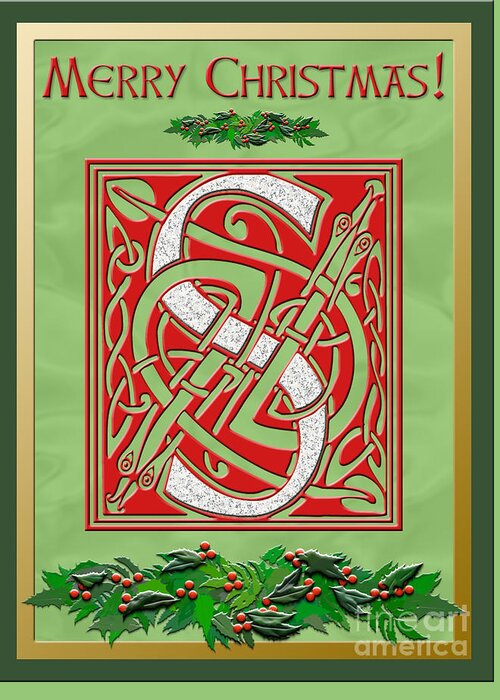 Monogram Greeting Card featuring the digital art Celtic Christmas S Initial by Melissa A Benson