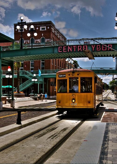 Streetcar Greeting Card featuring the photograph Centro Ybor Stop by Kandy Hurley