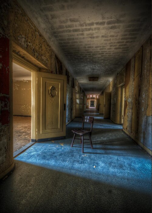 Abandoned Greeting Card featuring the digital art Chair in the light by Nathan Wright