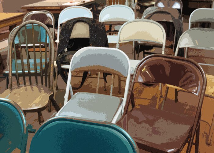 Chairs Greeting Card featuring the photograph Chairs with Jackets by Jessica Levant