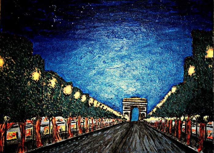Champs Elysees at Night/ Inspired by Van Gogh Greeting Card by