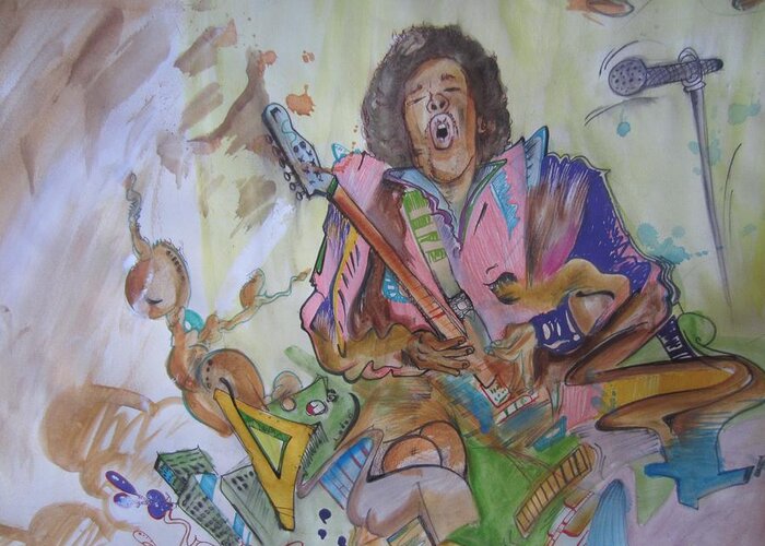 Rock Star Greeting Card featuring the painting Chaos by Erik Franco