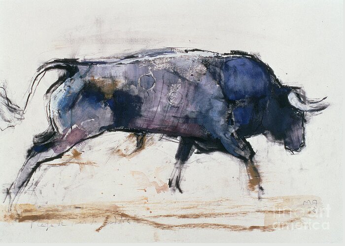 Bull Greeting Card featuring the painting Charging Bull by Mark Adlington