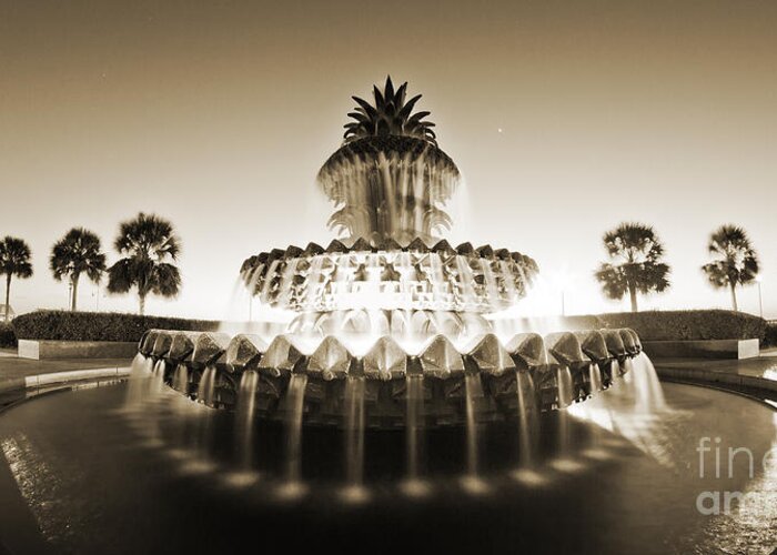 Charleston Waterfront Park Pineapple Fountain Greeting Card featuring the photograph Charleston waterfront park Pineapple Fountain by Dustin K Ryan