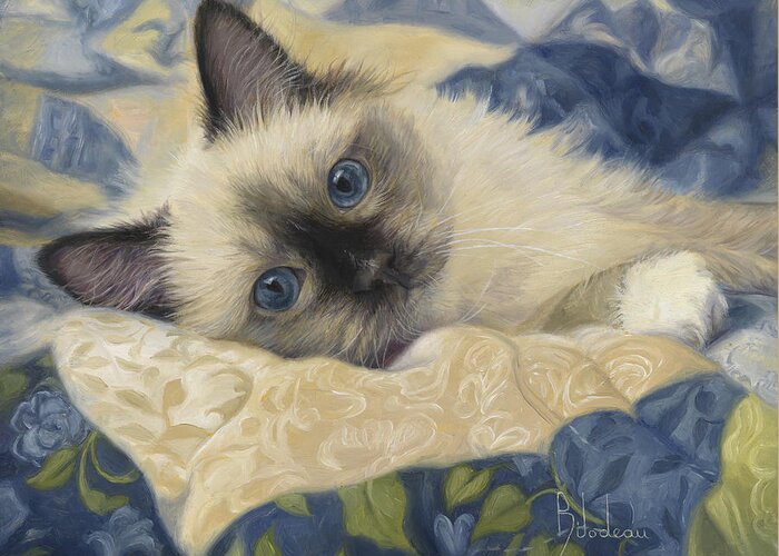 Cat Greeting Card featuring the painting Charming by Lucie Bilodeau