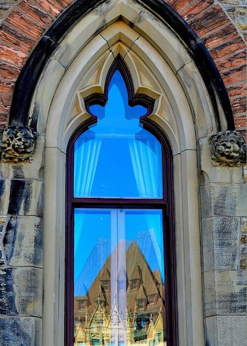 Architecture Greeting Card featuring the photograph Chateau Laurier - Parlaiment Window - Reflection # 6 by Jeremy Hall