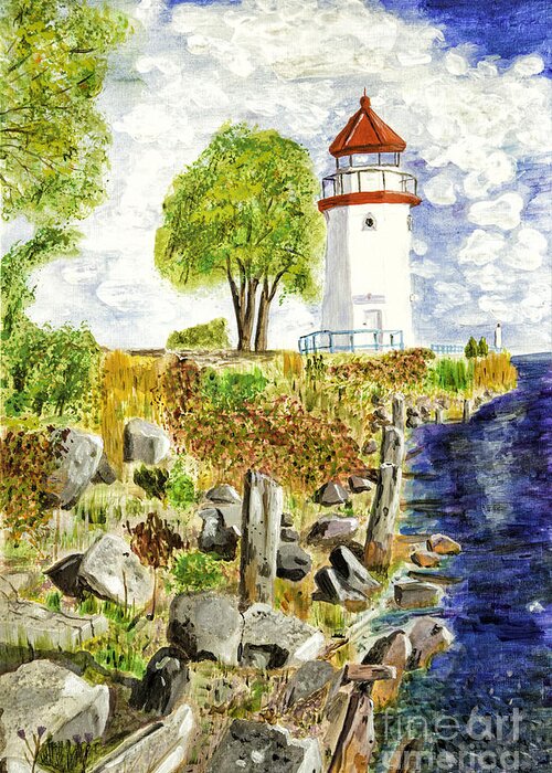 Acrylic Paintings Greeting Card featuring the painting Cheboygan Lighthouse by Timothy Hacker
