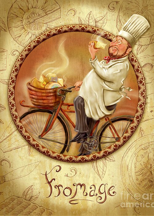 Chef Greeting Card featuring the mixed media Chefs on Bikes-Fromage by Shari Warren