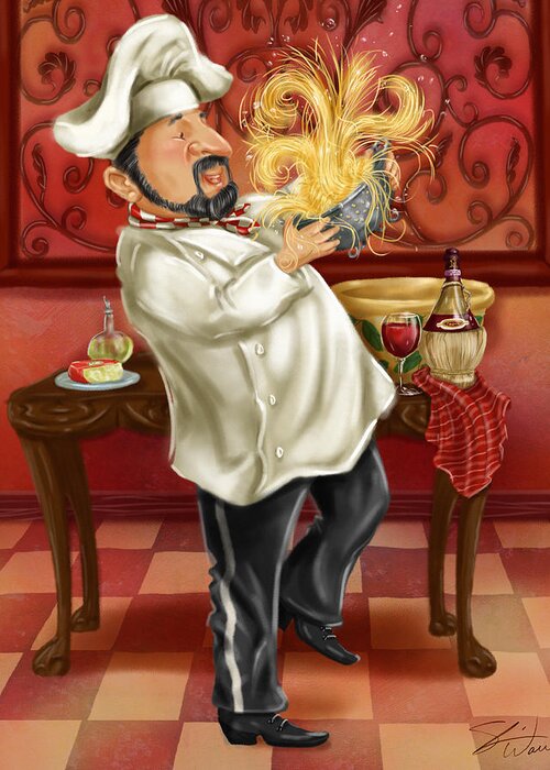 Chef Greeting Card featuring the mixed media Chefs with Wine III by Shari Warren