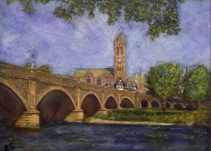 River Tweed Greeting Card featuring the painting Cherished Vista - Peebles by Richard James Digance