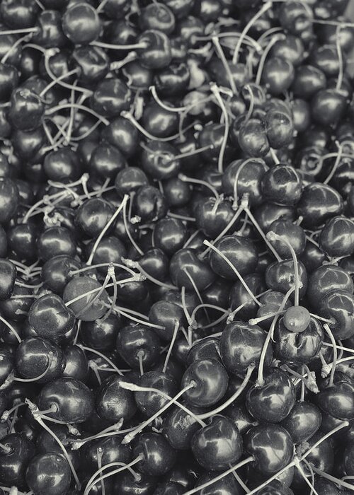 Cherries Greeting Card featuring the photograph Cherries Black and White by Cathy Anderson