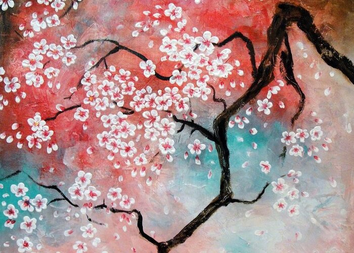 Japanese Greeting Card featuring the painting Cherry Blossoms by Tomoko Koyama