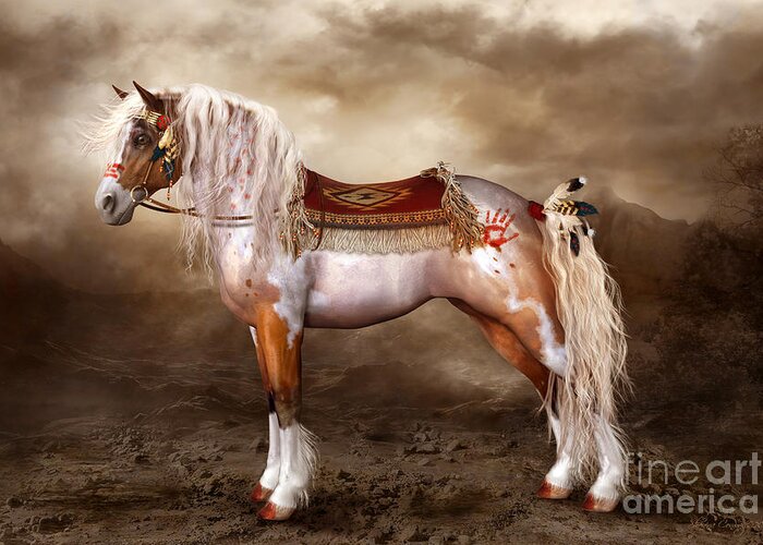 Cheveyo Greeting Card featuring the digital art Cheveyo Native American Spirit Horse by Shanina Conway