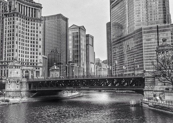 Bridge Greeting Card featuring the photograph #chicago #blackandwhite #urban by Paul Velgos