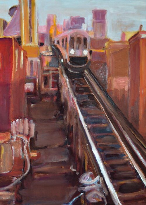 Subway Greeting Card featuring the painting Chicago El by Julie Todd-Cundiff