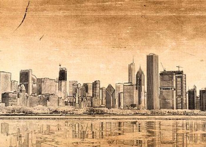 Chicago Panorama Greeting Card featuring the digital art Chicago skyline by Dejan Jovanovic