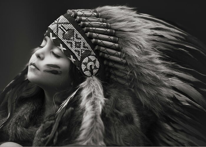 Native American Greeting Card featuring the photograph Chief Of Her Dreams by Carmit Rozenzvig