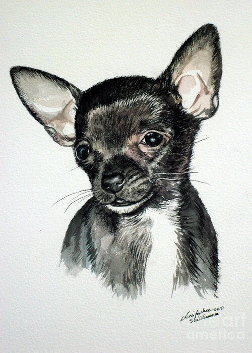Dog Greeting Card featuring the painting Chihuahua black 2 by Christopher Shellhammer