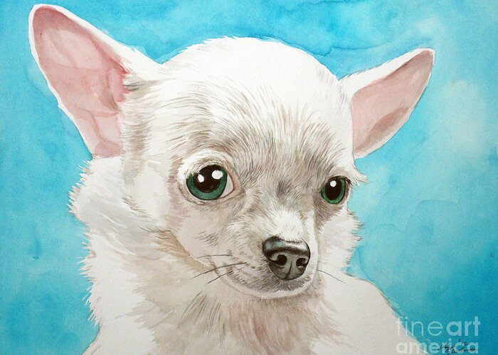 Chihuahua Greeting Card featuring the painting Chihuahua Dog White by Christopher Shellhammer