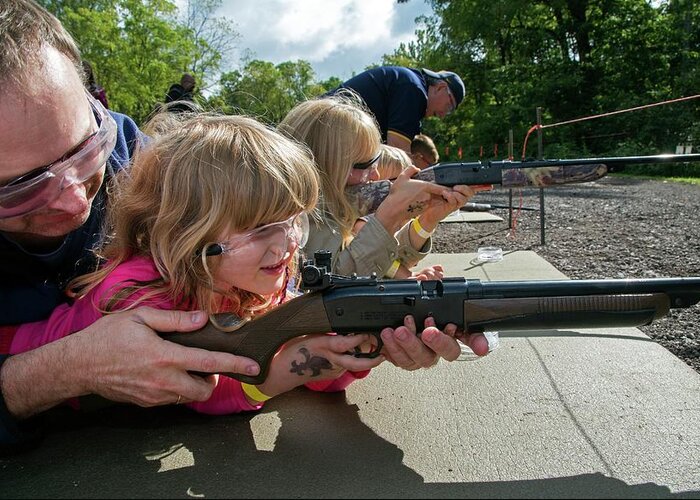 Gun Greeting Card featuring the photograph Children Shooting Bb Guns by Jim West