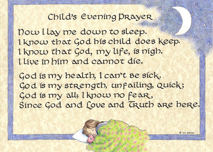 Child's Evening Prayer Greeting Card featuring the drawing Child's Evening Prayer by Betsy Gray