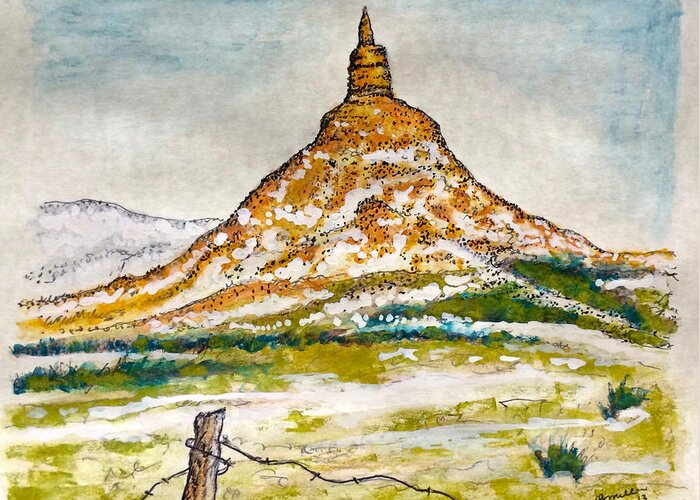 Art Greeting Card featuring the painting Chimney Rock by Bern Miller