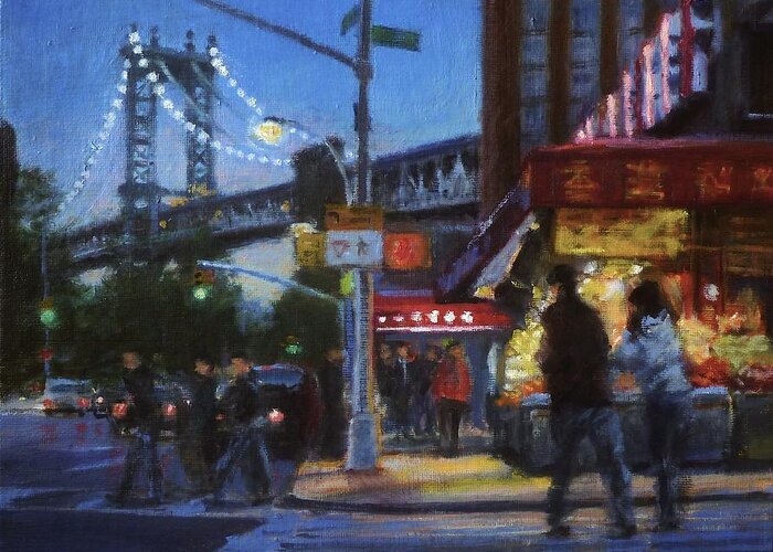 Chinatown Nocturne Greeting Card featuring the painting Chinatown Nocturne by Peter Salwen