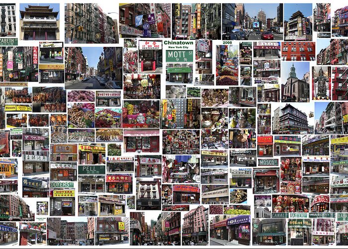 Photos Of Various Buildings And Things In A Photo Collage. Greeting Card featuring the digital art Chinatown by Steven Spak