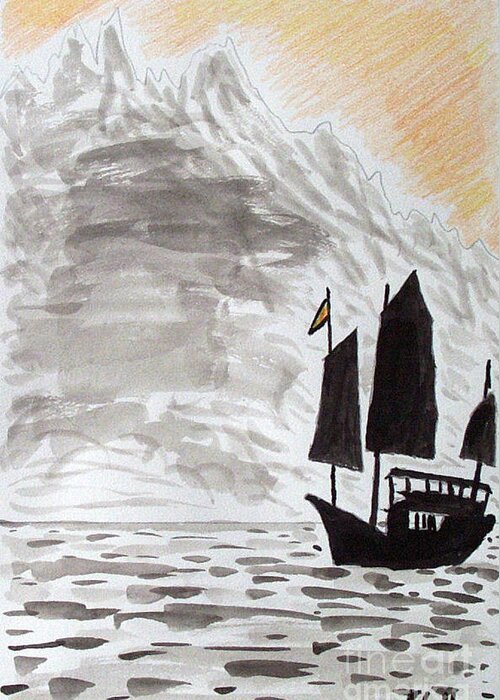 China Greeting Card featuring the mixed media Chinese Junk by Kevin Croitz