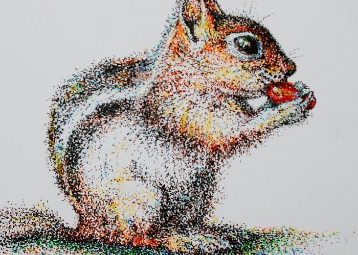 Chipmunk Greeting Card featuring the drawing Chipmunk by Jean Cormier