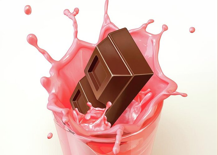 Artwork Greeting Card featuring the photograph Chocolate Splashing Into A Drink by Leonello Calvetti