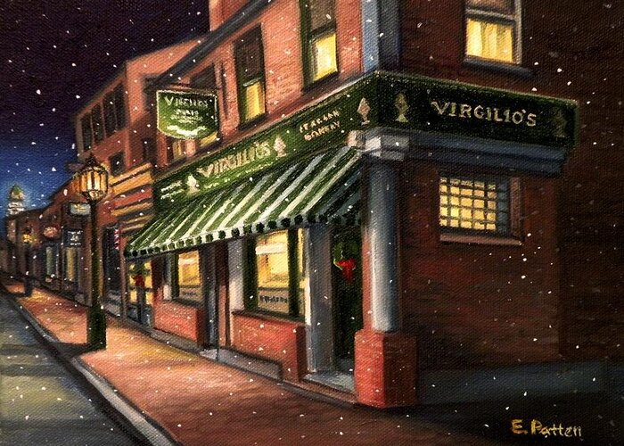 Gloucester Greeting Card featuring the painting Christmas At Virgilios by Eileen Patten Oliver
