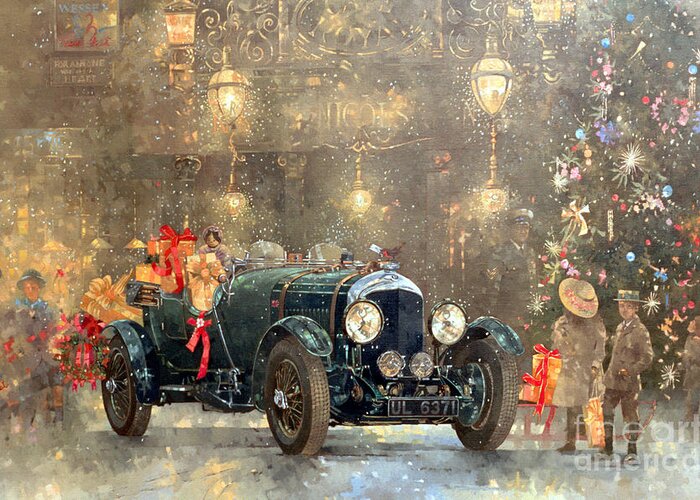 Motor Car Greeting Card featuring the painting Christmas Bentley by Peter Miller