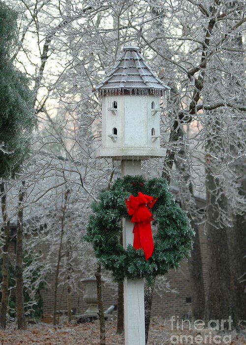  Wreath Greeting Card featuring the photograph Christmas Bird House by Jt PhotoDesign