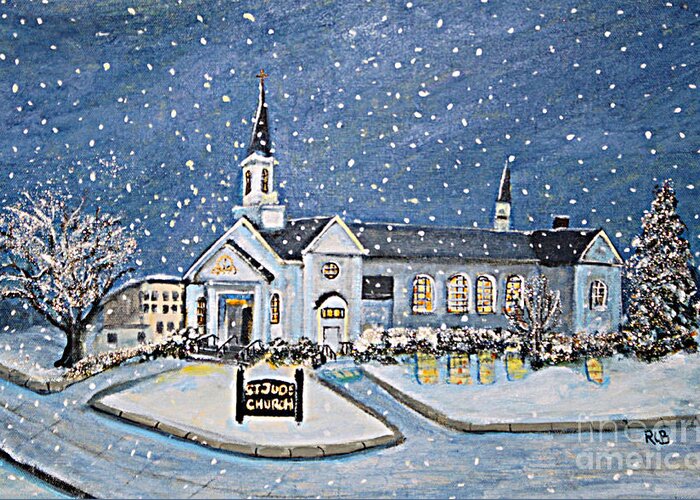 St. Jude's Church Waltham Greeting Card featuring the painting Christmas Eve at St. Jude Church by Rita Brown