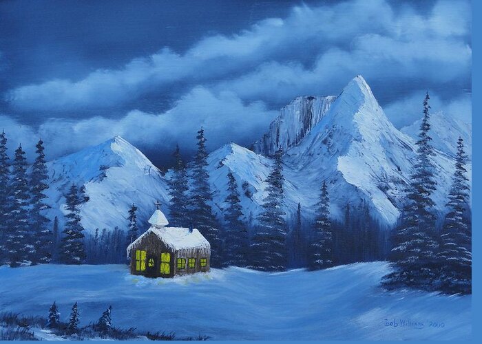 Mountains Greeting Card featuring the painting Christmas Eve by Bob Williams