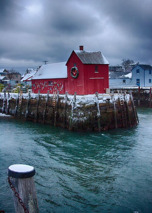Rockport Harbor Greeting Card featuring the photograph Christmas in Rockport Massachusetts by Jeff Folger