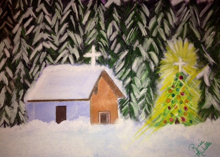 Church Greeting Card featuring the pastel Christmas in the Woods by Renee Michelle Wenker