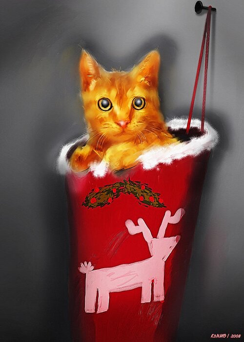 Christmas Greeting Card featuring the digital art Christmas Kitten by Ken Morris