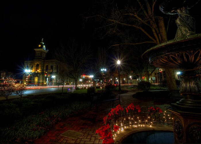 Courthouse Greeting Card featuring the photograph Christmas Lights of Lisbon Ohio by David Dufresne