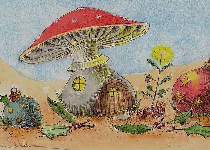 Christmas Amanita Greeting Card featuring the painting Christmas Mushroom by Eric Suchman