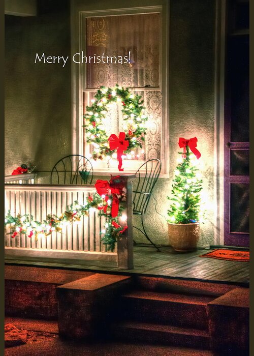 Merry Greeting Card featuring the photograph Christmas Porch by Jerry Sodorff