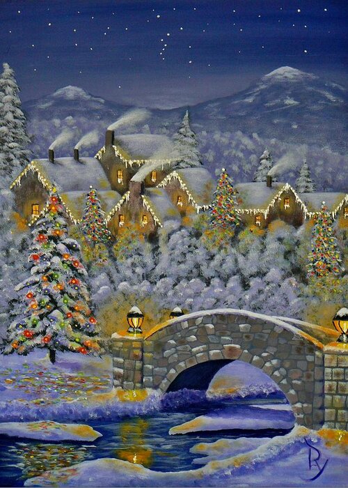 Christmas Greeting Card featuring the painting Christmas Village by Ray Nutaitis