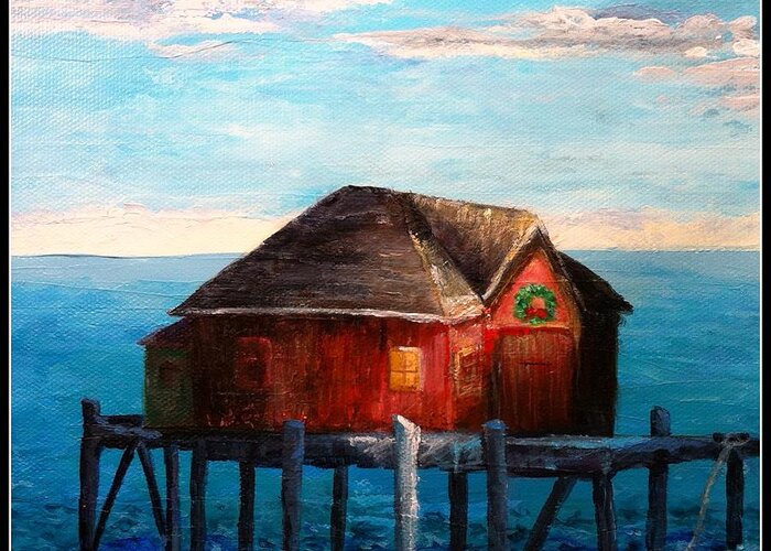 Fisherman Shack Painting Greeting Card featuring the painting Christmasea by Deborah Naves