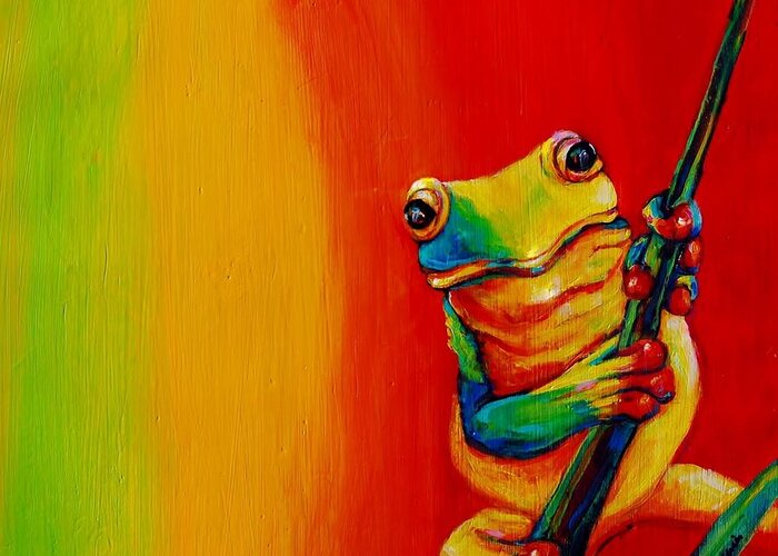 Frog Greeting Card featuring the painting Chroma Frog by Jean Cormier